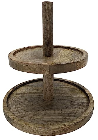 Spetebo Mangoholz Etagere mit 2 Ablagen - 25 cm - Servierständer aus Holz - Massivholz Etagenständer Servierplatte Obst Snack Dessert Muffin Ständer lebensmittelecht