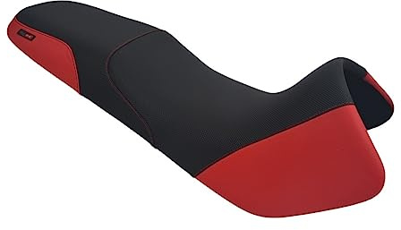 Moto Discovery Funda de Asiento Compatible con BMW F650 Funduro 1993-2000 Negra/roja con Costuras Rojas