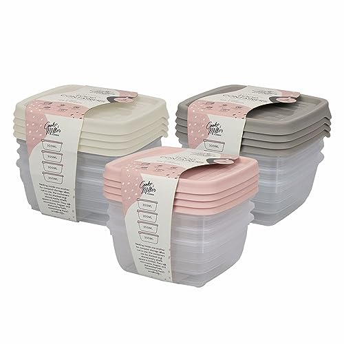 Set di contenitori quadrati in plastica per alimenti, ermetici, con coperchio, per microonde, congelatore e lavastoviglie, capacità 300 ml, colori assortiti, 4,5 x 10,9 x 10,9 cm (4 pezzi)