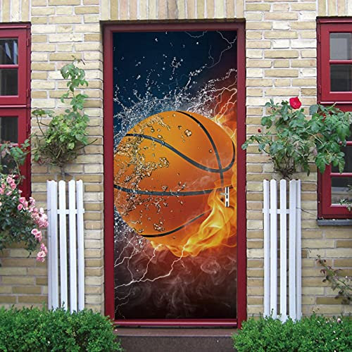 Fototapete Türtapete Selbstklebend Kunstsport Basketball Türposter Abnehmbar Türfolie Poster Tapete 3D Kreative Türaufkleber Für Innentüren Wohnzimmer Schlafzimmer Küche Bad 77X200Cm