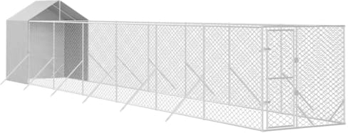 vidaXL Hundgård med tak silver 2x14x2,5 m galvaniserat stål, hundbur, hundinhägnad, lekhage för hundar, hundburar, djurinhägnad, lekhagar för hundar