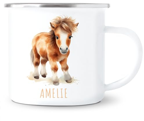 Pferd Emaille Tasse personalisierter Kinderbecher mit Namen als Geschenk | Personalisiert, hochwertige Emaille, Kindertasse mit Namen, für Mädchen & Jungen, Geburtstagsgeschenk