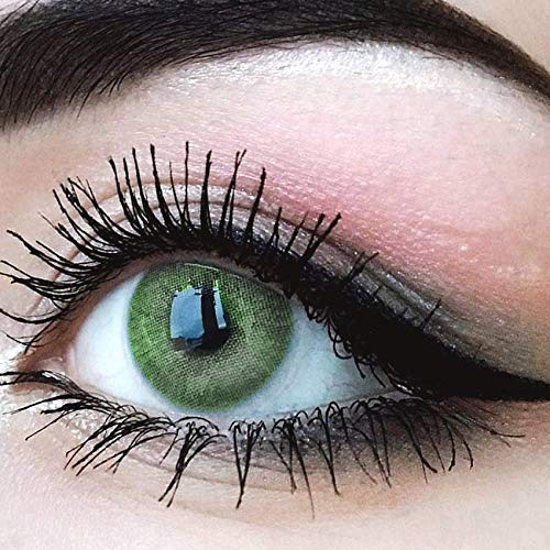 GLAMLENS Lenti a contatto colorate verdi Green - mensili - con porta lenti a contatto - verde naturali in silicone idrogel - 2 pezzi - DIA 14.0 - senza correzione 0.00 diottrie lente a contatto