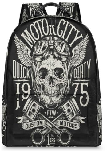 Motorrad-Rucksack mit Totenkopf-Motiv, Vintage-Stil, für Herren, Damen, Kinder, Mädchen, Jungen, Totenkopf-Rucksack, großes Fassungsvermögen, 23,5 l, Rucksack, Schule, Büchertasche, Reisen, lässig,