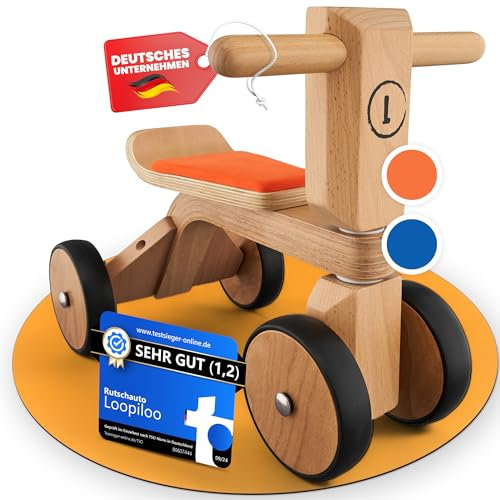 LOOPILOO Kinder Laufrad ab 1 Jahr bis 15kg [Farbe Orange] [Spielzeug aus FSC® Holz] [Indoor & Outdoor] [Geschenk Baby Jungs & Mädchen] Rutschauto Lauflernrad Kids Toys - Ihr Kind jetzt fördern!
