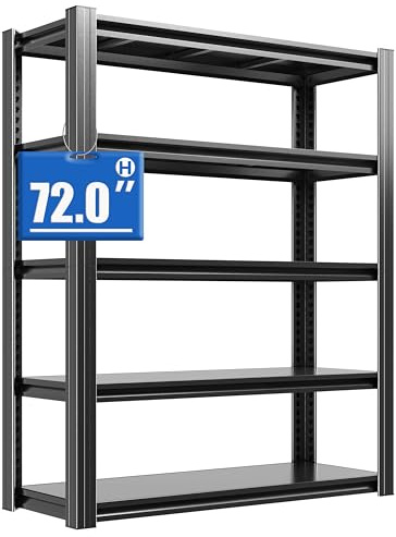 BIZOEIRON Schwerlastregal, 5 Etagen Lagerregal, Kellerregal Metall, TxBxH 40 x 90 x 183 cm, bis 1000 kg belastbar, Regal für Garage und Abstellraum, Steckregal, Werkstattregal, Schwarz