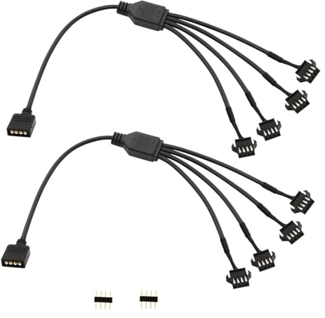 LANMINGLEL 4 Pin RGB Splitter Cable - 12V 4Pin Female to SM 4Pin Female RGB Extension Power Cable for Computer Fan, Motherboard LED Strip and More