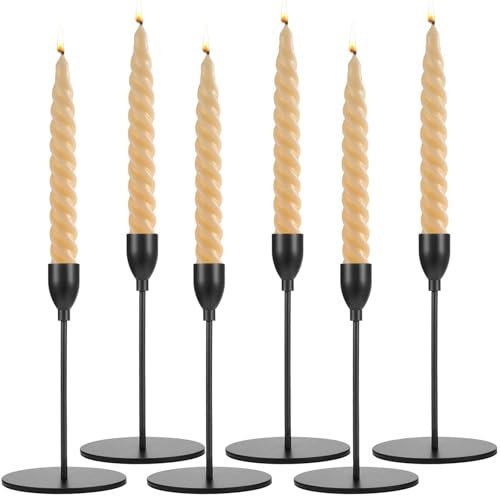 6 Stück Kerzenständer Schwarz Metall, Deko für Wohnzimmer, Hochzeit und Weihnachten, Adventskranz