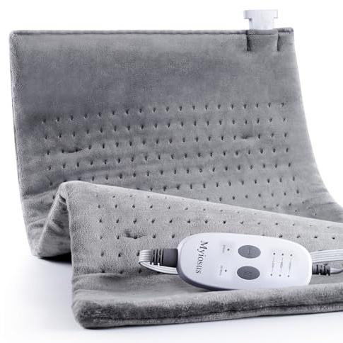 Massaging Weighted Heating Pad for Back Pain Relief,Heating Pads for Neck, Shoulder,Cramp,Portable Heated Pad with 3 Heat Settings & 6 Massage,18 Relaxing Combinations,Auto Off,20*24,Light Grey
