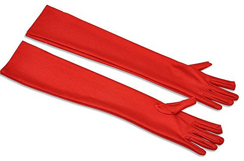 Opera Frauen Abschlussball-Partyhandschuh Handschuhe Brautkleid lange Satin Abendhandschuh Handschuhe Kostüm Schwarz (Red, One Size)