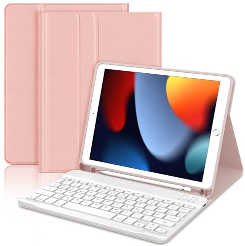 JADEMALL Für iPad 6. Generation Hülle mit Tastatur, Abnehmbare Bluetooth Tastatur Hülle für iPad 5./6. Gen, Pro 9.7, Air 1 & 2, QWERTZ Deutsch, mit Stifthalter – Roségold