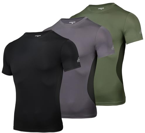 AMZSPORT Chemise de Compression pour Homme T-Shirt à Manches Courtes Couche de Base à Séchage Rapide Haut Moulant de Fitness