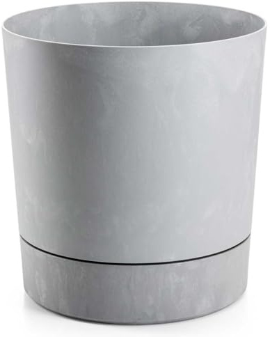 HowHomely Blumentopf mit Untersetzer | Wetterfest Blumenübertopf 35x36,8 cm | Langlebige und Leichte Übertopf in Grau Betonoptik für Deko Wohnzimmer Garten oder Terrasse