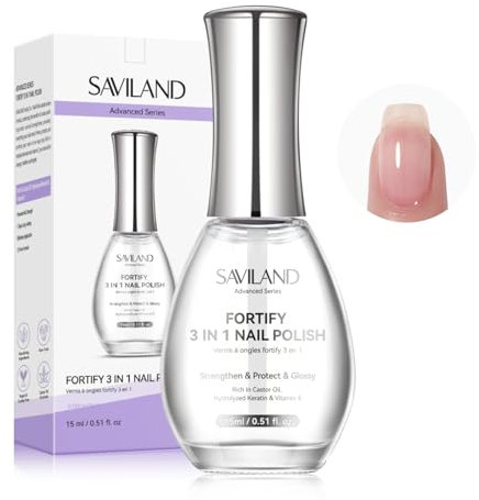 SAVILAND 15ML Nagelhärter Extra Stark: 3 in 1 Nagellack Base Coat Top Coat Nail Strengthener für Nährt Schwache Nägel Rundum Nagelhärter Brüchige Nägel Reich an Rizinusöl Vitamin E Langanhaltender