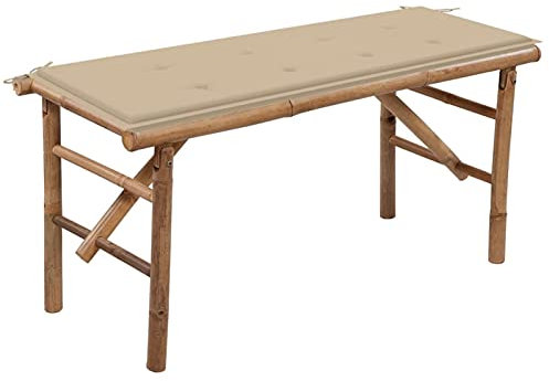Fasba Klappbare Gartenbank mit Auflage 118 x 38 x 45 cm Bambus, Parkbank Sitzbank Gartenmöbel Balkonbank Bank Terrassenbank, Beige