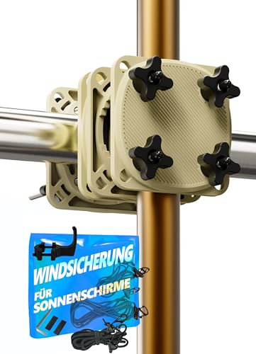 4smile Sonnenschirmhalter Balkongeländer SunnyGuy 2.0 in Sandbraun + Windsicherung für Sonnenschirme - Sonnenschirm Halterung Balkon - Schirmhalterung Balkongeländer als Sonnenschirmständer Balkon