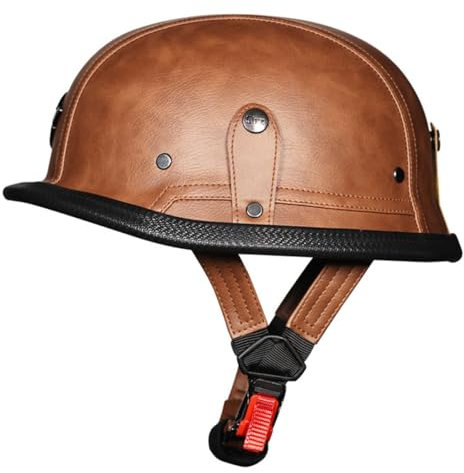 Casco Moto Mezzo Pelle Casco Aperto Con Fibbia A Sgancio Rapido Caschi Jet E Demi-Jet Vintage Caschi Cromwell Omologato ECEDOT Scooter Cruiser Unisex Casco A Scodella 3,M:57-58CM