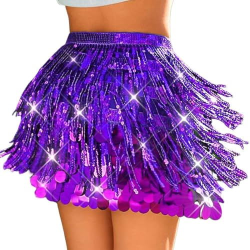 Zoestar Falda Rosa de Lentejuelas Falda Brillante para Danza del Vientre Disfraz de Sirena para Mujer (FR/ES, Letras, Talla única, Regular, Regular, Morado)