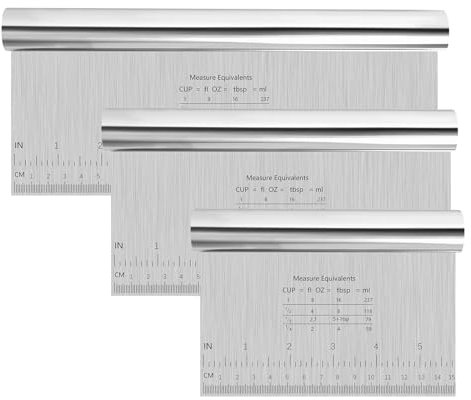 Pack of 3 Stainless Steel Dough Scrapers, 15/20/25 cm Dough Cutter with Measuring Scale, Non-Stick Dough Card, Stainless Steel, Dough Card Baking Utensils for Cakes, Pies, Pizzas, Cakes, Dough