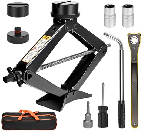 MINENICE Cric per Auto 3T/3000kg, Cric a Forbice per Tesla, Cric Auto Con 2 Universale Tampone In Gomma, Gamma di Sollevamento 10-45cm, Kit di Emergenza Universale per Berline/SUV/MPV/Tesla