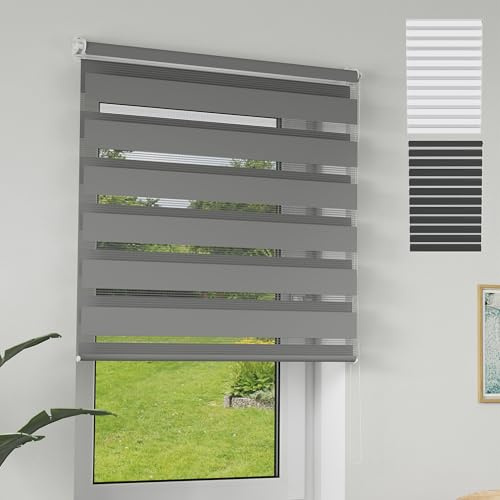 XMTECH Doppelrollo Klemmfix Fenster 70x220cm Grau ohne Bohren | Pflegeleichte Oberfläche, variable Verdunkelung, passend für Küche, Bad, Arbeitszimmer und moderne Wohnbereiche