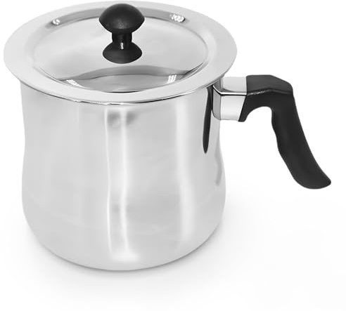 Milchtopf Induktion, Simmertopf 1.5L mit Deckel und Pfeife Milchtopf Doppelwandig mit Bakelitgriff aus Edelstahl, Schmelztopf Puddingtopf für Gas Elektro und Induktionsherd Geeignet