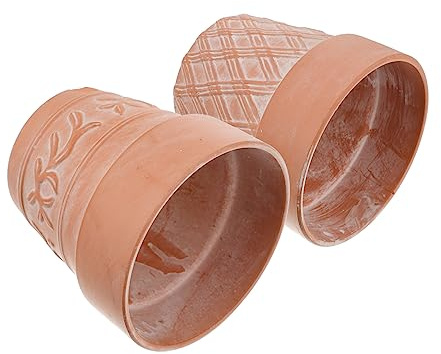 SUPVOX 2pcs Red Terracotta Flower Pots for Indoor and Outdoor Use, Sturdy Red Pottery Material with Creative Engraved Design, for Flowers, Succulents, and Cactus on Counter Style