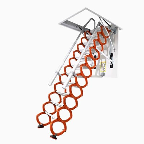 PUZYI Bodentreppe Decken-Dachbodenleiter, herunterziehbare Dachbodenleiter, Teleskop-Klappleiter for den Innenbereich, rutschfeste Stufen oder Dachbodenhandbuch ohne Armlehnen Loftleiter(80 * 120cm)