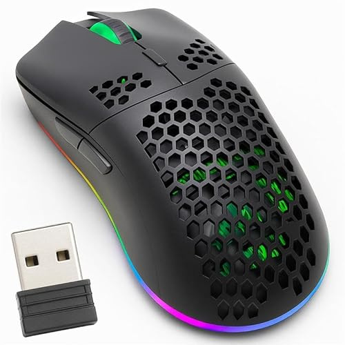 Retoo Kabellose Gaming-Maus Ergonomisch, 2400 DPI, Präzision, Optischer Sensor, 11 RGB-Modi, 6 Tasten, 85 g Leichtgewicht, Teflonfüße, USB, 10m Reichweite, Plug&Play, Wireless