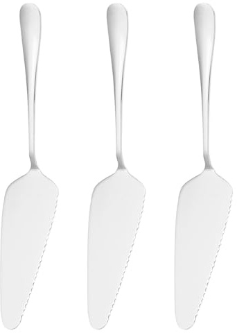 Silver Cake Server with Serrated, 9-inch Stainless Steel Pie Server Spatula, Pizza Server Set of 3, Dishwasher Safe