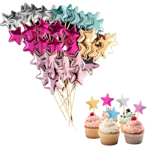 Star Cupcake Toppers, 100 Stück PU-Stern-Tortendeko, Glitzern Stern Kuchendekorationen, Geburtstag Kuchen Deko Mehrfarbige Tortenaufsatz für Geburtstag Hochzeit Weihnachten
