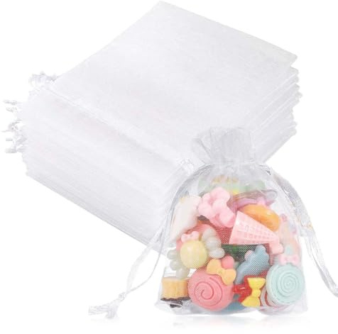 MKEAWWU Bolsas Organza, 50 Unidades Blancas, Tamaño 7 X 9 Cm, Para Regalo Boda Favores Joyas Dulces, Bolsitas De Tela Decorativas