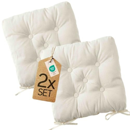 etérea Sitzkissen Mila 42x42 cm 2er Set – Creme Indoor Outdoor Sitzauflage | Mit Reißverschluss · 5 cm hoch · Fest gepolstert · Indoor & Outdoor · 55% Baumwolle, 45% Polyester · OEKO-TEX Made in Green
