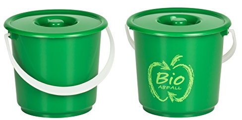 Kigima Bioeimer 2,7L 2er Set – Praktischer Biomülleimer für die Küche in klein – Kompakter Komposteimer für Küche mit Deckel und Haltegriff – Bio Mülleimer für Biomüll und andere Küchenabfälle – Grün