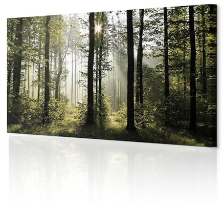 decomonkey Wandbilder Wald 120x40 cm 1 Teilig Leinwandbilder Kunstdruck | Strukturleinwand, Holzkeilrahmen, Bild auf Leinwand, Wanddeko, Wohnzimmer, Wanddekoration, Natur, Landschaft