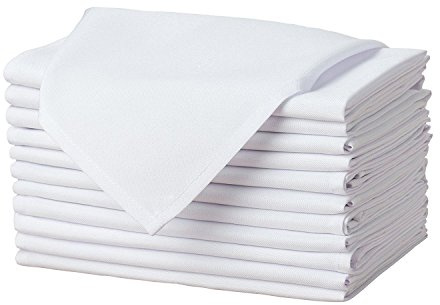 Gee Di Moda Cloth Napkins - 17 x 17 Inch White Dinner Napkins - Set of 12 Soft & Absorbent Washable Fabric Cloth Table Napkins with Hemmed Edges for Hotel Restaurant, Holiday Parties & Wedding