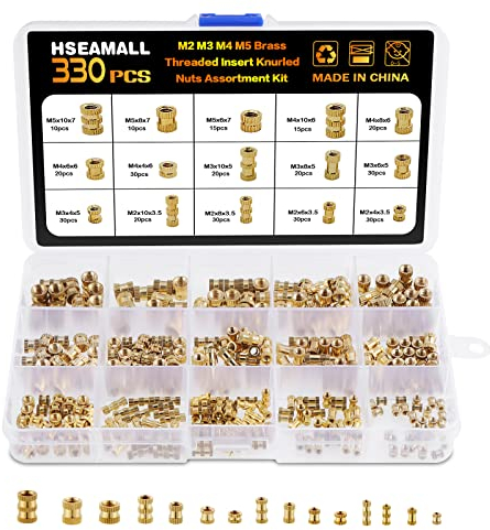 HSEAMALL 330 Stück Gewindeeinsatz 3d Druck,M2 M3 M4 M5 Einpressmutter Messing Gewindebuchsen Innengewinde Rändelmuttern für Kunststoffteiledurch Wärme oder Ultraschall in 3D-Drucker Teile