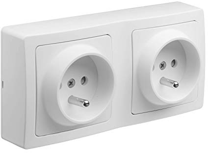 DEBFLEX - Blok - Double Prise Electrique Murale Précâblée - Prise Murale Idéale Rénovation - Installation En Saillie - Blanche - 140 x 70 x 39,6 mm