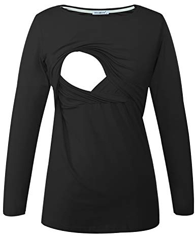 Smallshow Premamá Tops Camisas De Lactancia Materna De Manga Larga para Mujeres Black XL