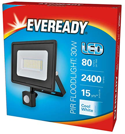 Eveready Black 30w LED PIR Floodlight - Cool White / 4000k (S13950)