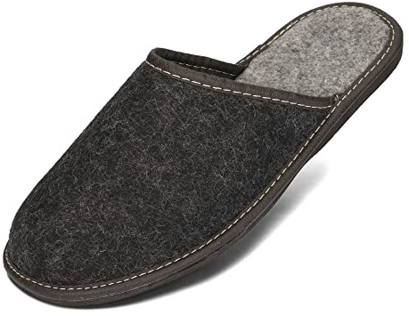 BeComfy Pantoufles Pour Hommes en Feutre Naturel Pantoufles avec Semelle en Caoutchouc 40-46 EU (Noir/Gris, Système Taille Chaussures EU, Adulte, Numérique, Moyen, 43)