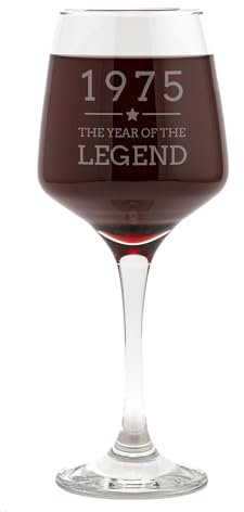 Dust and Things Engraved Wine Glass - 1975 Year of The Legend Design - 50th Birthday Gifts for Men Him - 400ml Goblet