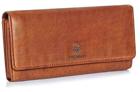 DONBOLSO Geldbörse Damen - 10x 20 cm Florenz Portemonnaie Damen aus Gewaschenem Leder mit RFID-Schutz, Kartenfächer, und Weit Öffnendes Münzfach - Schwarz