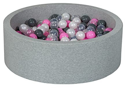 Velinda Bällebad Ballpool Kugelbad Bällchenbad Bällchenpool Kinder Pool mit 300 Bällen (Farbe der Bälle: perlweiß, transparent, rosa, grau)