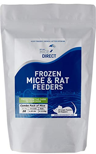 MIceDirect Frozen Mice Combo Pack of 20 Fuzzie & Hopper Feeder Mice – 10 Fuzzies & 10 Hoppers - Food for Corn Snakes, Ball Pythons, & Pet Reptiles - Snake Feed Supplies