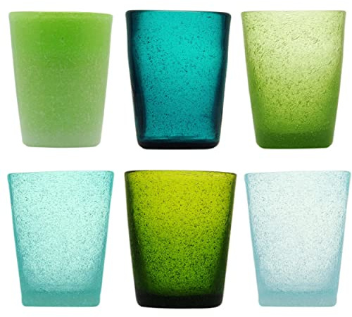 Memento Set 6 Bicchieri da Acqua in Vetro Colorato Fantasia Giada Cilindrica 310ml