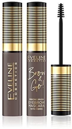 Eveline Cosmetics BROW&GO Mascara per Sopracciglia Pennello di Precisione, Micro-Fibre Volumizzanti, Formula Lunga Durata Disponibile in Chiaro, Scuro e Tortora