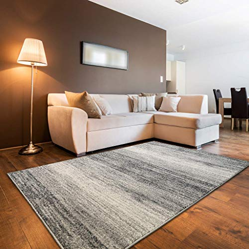 oKu-Tex Designer Teppich, Wohnzimmerteppich Mercur, weicher Webteppich grau meliert, modernes Design, 80 x 150 cm, Schadstofffrei nach Öko-Tex Standard 100