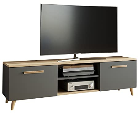 MATKAM Bergen TV Lowboard skandinavisch TV Unterteil Fernsehtisch, H47 x B150 x T40 cm (Anthrazit-Artisan Eiche)