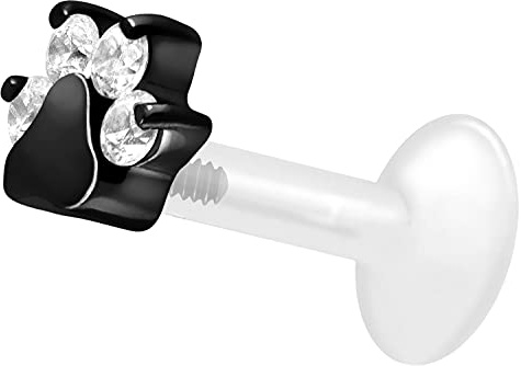 PIERCINGLINE PTFE Labret mit Innengewinde | TITAN AUFSATZ KRISTALLPFOTE| Piercing Lippe Nase Ohr Helix | Farb & Größenauswahl